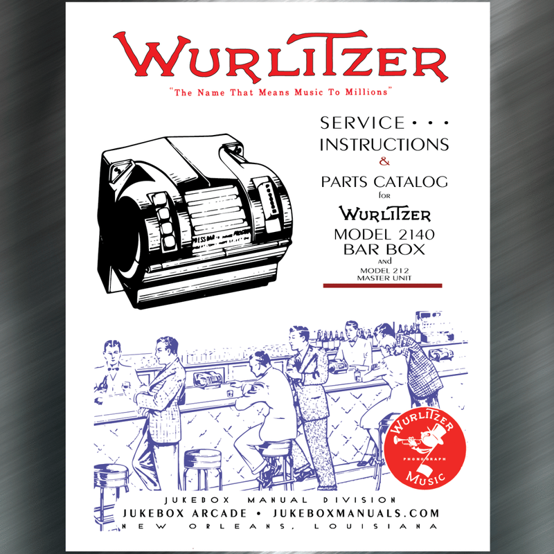 Wurlitzer Model 2140 Bar Box Service & Parts Manual with 212 Receiver Unit Printed in Color with active color diagrams