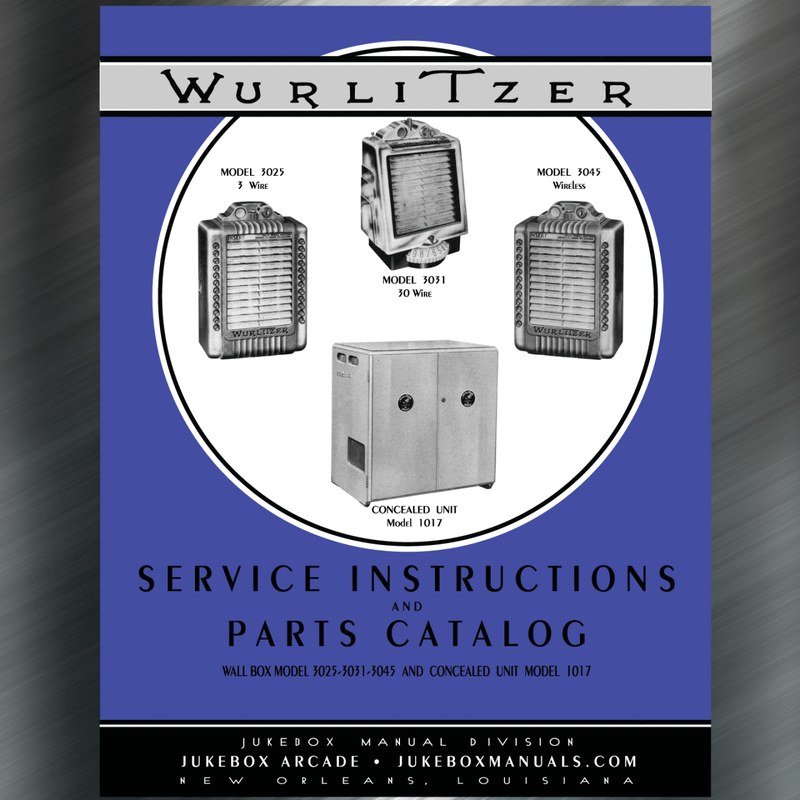 Wurlitzer Wall Box Models 3025, 3045, 3031 & Concealed Unit 1017 Impulse stepper 219 Impulse receiver 216 Terminal Box 218 Aux Amplifier 217 Service & Parts Manual